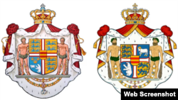 Стары (зьлева) і новы (справа) варыянты каралеўскага герба Даніі