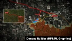 Логістичні шляхи поблизу Котлиного. Пунктирна лінія – залізничне полотно, суцільна – автомобільні дороги