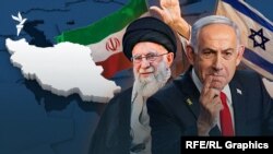 Иран жана Израилдин жетекчилери тартылган иллюстрациялык сүрөт