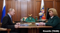 Russian Commissioner for Human Rights Tatyana Moskalkova (right) is among the 10 Russian and Belarusian individuals sanctioned by Australia.