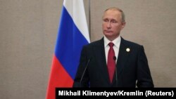 Президент Росії Володимир Путін на прес-конференції після саміту БРІКС, Сямень, Китай, 5 вересня 2017 року