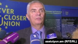 Armenia -- EU Ambassador Piotr Świtalski speaks to journalists in Gyumri, 16Dec2017.