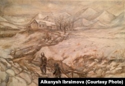 Иллюстрации к произведению «Ранние журавли» Ч. Айтматова. Автор работ Айканыш Ибраимова