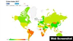 Numbeo’s Crime Index for Country 2017