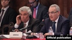 Italy - Galust Sahakian (R), Armenian Parliament Speaker, and Constitutional Court Chairman Gagik Harutiunian are attending the Venice Commission's meeting, Venice,23Oct,2015