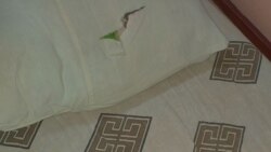 Рваная постель, на которой спит одна из пациенток дома-интерната.