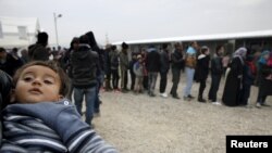 Греция-Македония чек арасында тамак күткөн качкындар, 24-февраль, 2016-жыл.