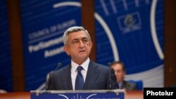 France - Armenian President Serzh Sarkisian addresses the Council of Europe Parliamentary Assembly in Strasbourg, 2Oct2013.