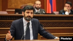 Armenia -- Vahe Grigorian, a nominee to the Constitutional Court, speaks in the parliament, Yerevan, June 18, 2019.