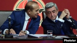 Armenia - President Serzh Sarkisian and parliament speaker Hovik Abraamian at a congress of the ruling Republican Party, Yerevan, 15Dec2012.