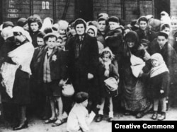 Группа евреев из Венгрии в день прибытия в Освенцим. 1944 год.