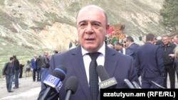 Armenia -- Gyumri Mayor Samvel Balasanian talks to journalists, April 24, 2018.