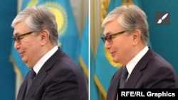 Қасым-Жомарт Тоқаевтың түпнұсқа (сол жақта) және өңделген суреті