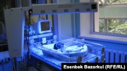 Новорожденный ребенок в палате родильного дома. Алматы, 24 августа 2010 года.