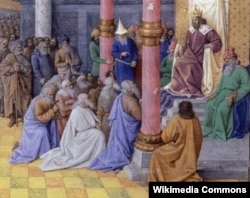 Средневековое европейское изображение персидского царя Кира II Великого, который в числе прочего разрешил иудеям вернуться на Святую Землю и начать строительство Второго Храма в Иерусалиме (от которого и сохранилась Стена Плача)