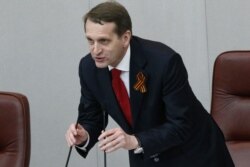 Тодішній голова російської Держдуми, а нині керівник Служби зовнішньої розвідки Росії Сергій Наришкін. Москва, 20 березня 2014 року