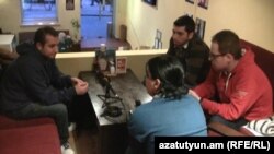 Armenia - Ethnic Armenians who fled violence in Syria are interviewed by RFE/RL's Armenian service in Yerevan, 8Mar2012.
