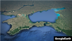 Карта із зображенням Криму, Азовського та Чорного морів, а також Керченської протоки