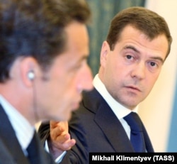 Николя Саркози и Дмитрий Медведев, 12 августа 2008 года