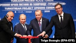 Թուրքիայի, Ռուսաստանի, Սերբիայի նախագահները և Բուլղարիայի վարչապետը Ստամբուլում «Թուրքական հոսք» նախագծի բացման արարողությանը, 8 հունվարի, 2020 թ.