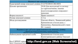 Інформація з державного земельного кадастру
