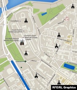 Казан үзәгендә чиркәүләр харитасы