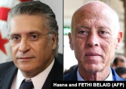 قیس سعید (راست) و نبیل قروی، دو نامزدی که بیشتری آرا را در مرحله نخست انتخابات از آن خود کرده‌اند