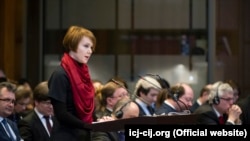 Елена Зеркаль во время заседания Международного суда ООН, Гаага, 6 марта 2017 года