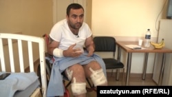Armenia -- Robert Ananyan, a reporter for A1Plus.am injured during unrest in Sari Tagh, speaks to RFE/RL in hospital, 2Aug2016