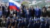 Armenia - Russian soldiers march during an official Armenian ceremony to mark the 76th anniversary of Soviet victory in World War Two, Yerevan, May 9, 2021.