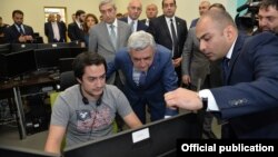 Armenia - President Serzh Sarkisian visits the offices of a new IT company in Yerevan, 17Jun2017.