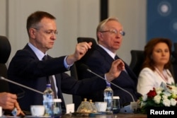 Members of the Russian delegation led by presidential adviser Vladimir Medinsky (left) attend the second round of talks in Istanbul on June 2.