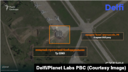 Супутниковий знімок Planet Labs за 4 червня 2025 року з наслідками української атаки БПЛА, яка була проведена 1 червня 2025 року, на російський аеродром "Бєлая", Іркутська область, Росія