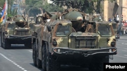 Armenia - 9K72 (Scud-B) ballistic missiles are demonstrated during a military parade in Yerevan, 21Sep2011.
