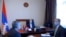 Nagorno Karabakh - Bertrand Lamon (right), head of the Stepanakert office of the International Committee of the Red Cross, meets with Karabakh officials, January 22, 2021
