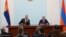 Armenia - President Serzh Sarkisian (R) and his visiting Serbian counterpart Tomislav Nikolic address the press after talks in Yerevan, 12Oct2014.