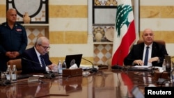 جوزف عون، رئیس‌جمهور لبنان، و نواف سلام، نخست‌وزیر، در جلسه هیئت دولت، ۱۴ مرداد