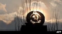 Заход Сонца ў Прыпяці каля Чарнобыльскай АЭС