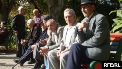 Armenia -- Pensioners sitting in a park in Yerevan, undated