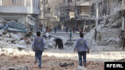 The Syrian city of Aleppo after air strikes carried out by government and Russian warplanes on October 14.