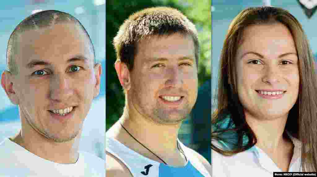 (Зліва направо) Денис Дубров, срібний призер у плаванні на дистанцію 100 метрів брасом, Роман Данилюк, бронзовий призер у штовханні ядра та Ольга Свідерська бронзова призерка у плаванні на дистанцію 100 метрів вільним стилем. (Фото Національного паралімпійського комітету (НКСІУ)