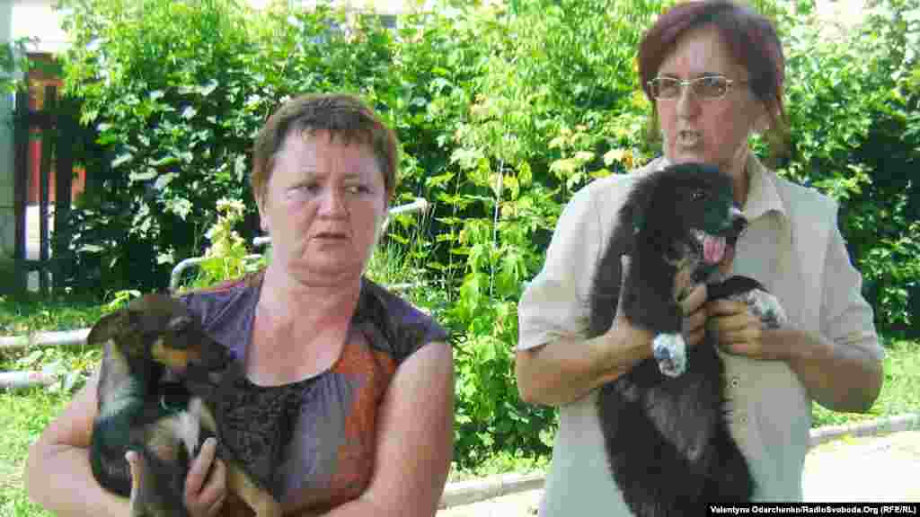 Рівнянка Лариса Деркач і здолбунівчанка Ніна Кондратюк демонструють покалічених цуценят