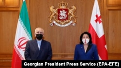 Իրանի արտգործնախարար Մոհամմադ Զարիֆը և Վրաստանի նախագահ Սալոմե Զուրաբիշվիլին, 28-ը հունվարի, 2021թ.