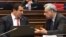 Armenia - Prosperous Armenia Party leader Gagik Tsarukian (L) and former Foreign Minister Vartan Oskanian speak during a parliament session in Yerevan, 4Feb2013.