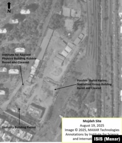 تصویر ۱۹ اوت ۲۰۲۵ شرکت مکسار تکنولوژی از سایت مژده که نشان می‌دهد چند ساختمان ویران و پاکسازی شده‌اند