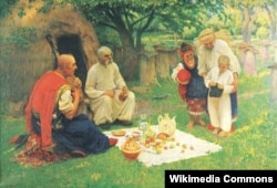 Ось так міг виглядати курінь на баштані. З картини Фотія Красицького «Гість із Запоріжжя»