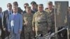 Armenian President and Supreme Commander-in-Chief of the Armed Forces Serzh Sarkisian (left) and senior military officials attend a dispay of the Armenian army's new weaponry during CSTO military exercises, Marshal Baghramian shooting ground, 19Sep2012