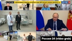 Володимир Путін по відеозв'язку відкриває судинний центр при лікарні М. Калініна в Донецьку. Скріншот з ефіру Россия 24