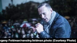 Aleksei Navalny speaks at a rally of supporters in Murmansk on September 15.