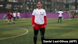 Former Afghan women's soccer captain Khalida Popal attends a training session in south London in March.